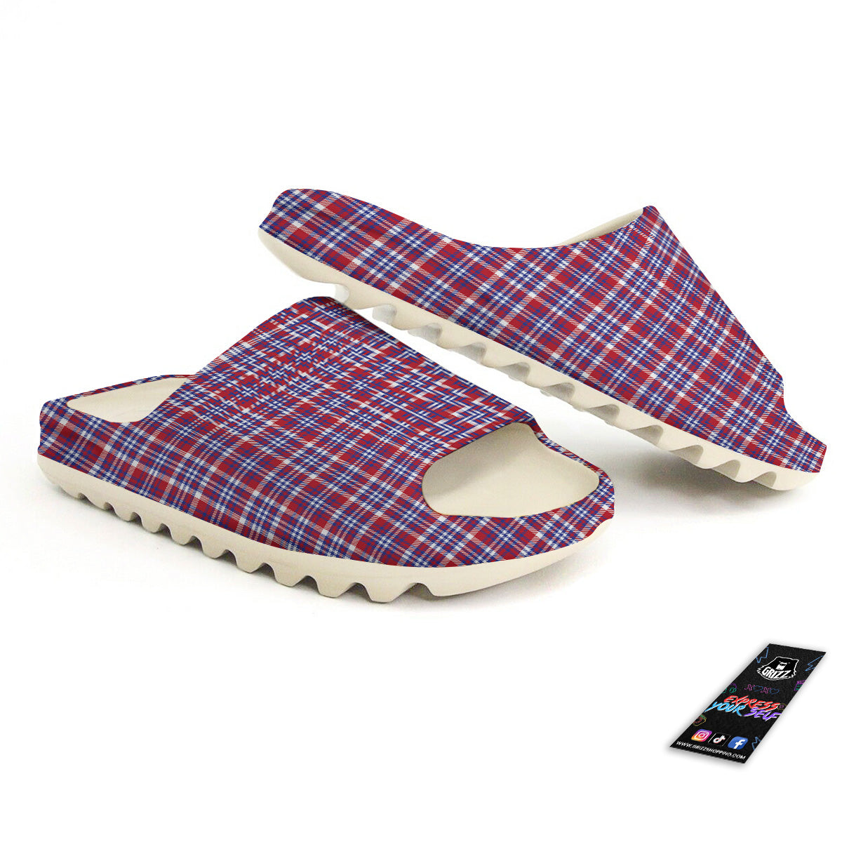 White USA Plaid And Blue Red Print Sandals-grizzshop