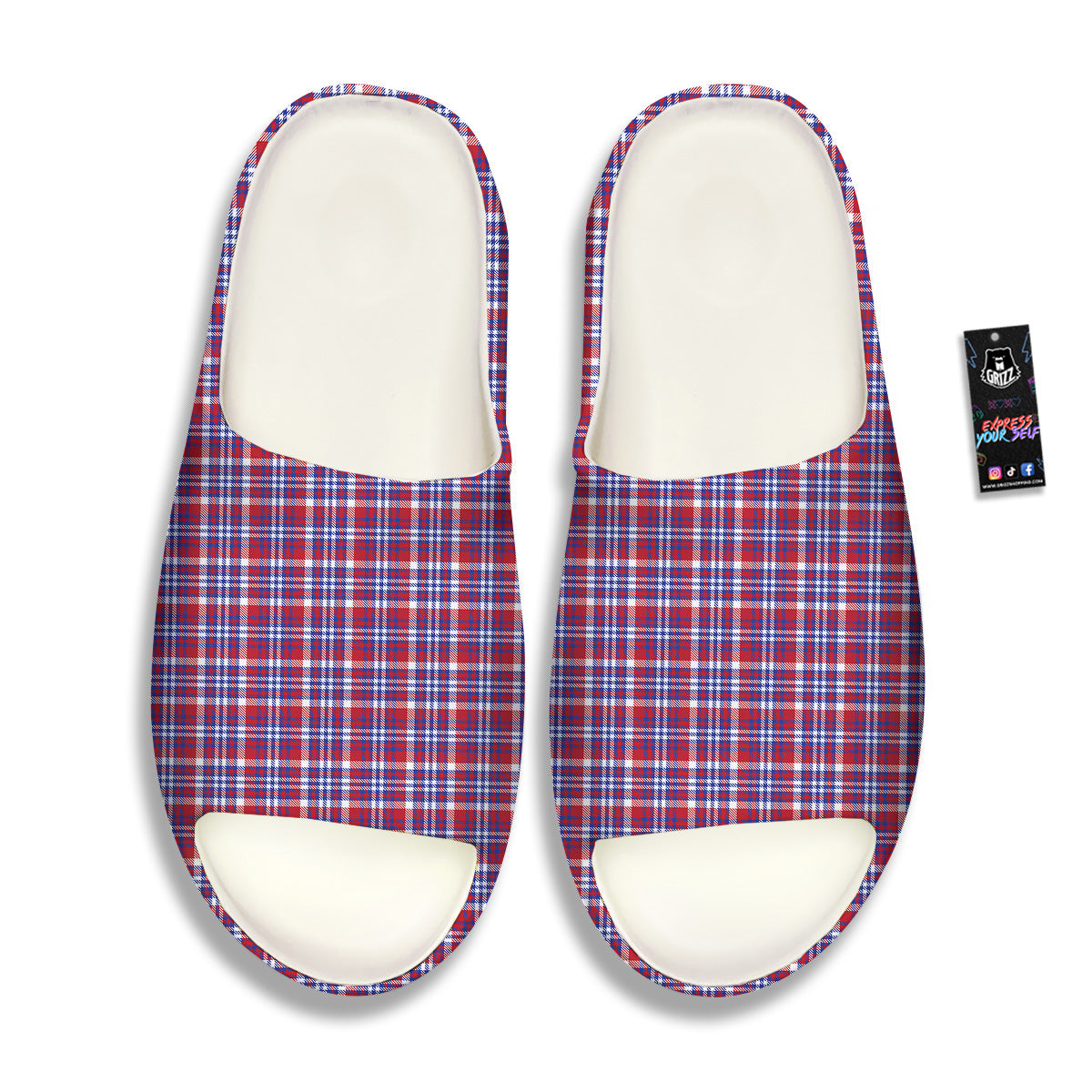 White USA Plaid And Blue Red Print Sandals-grizzshop