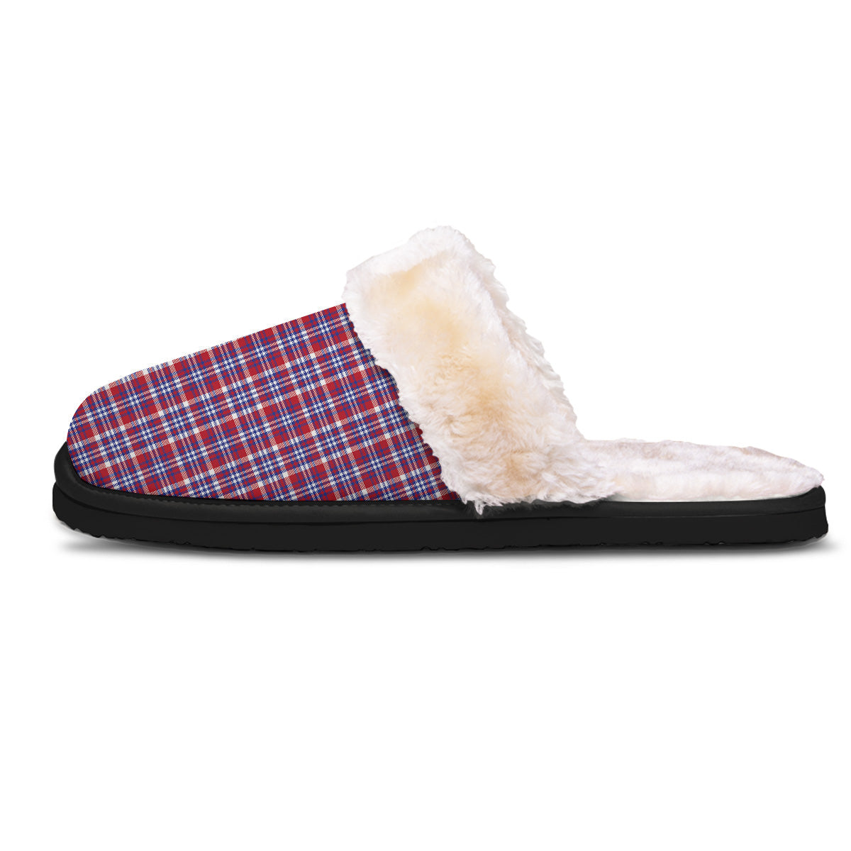 White USA Plaid And Blue Red Print Slippers-grizzshop