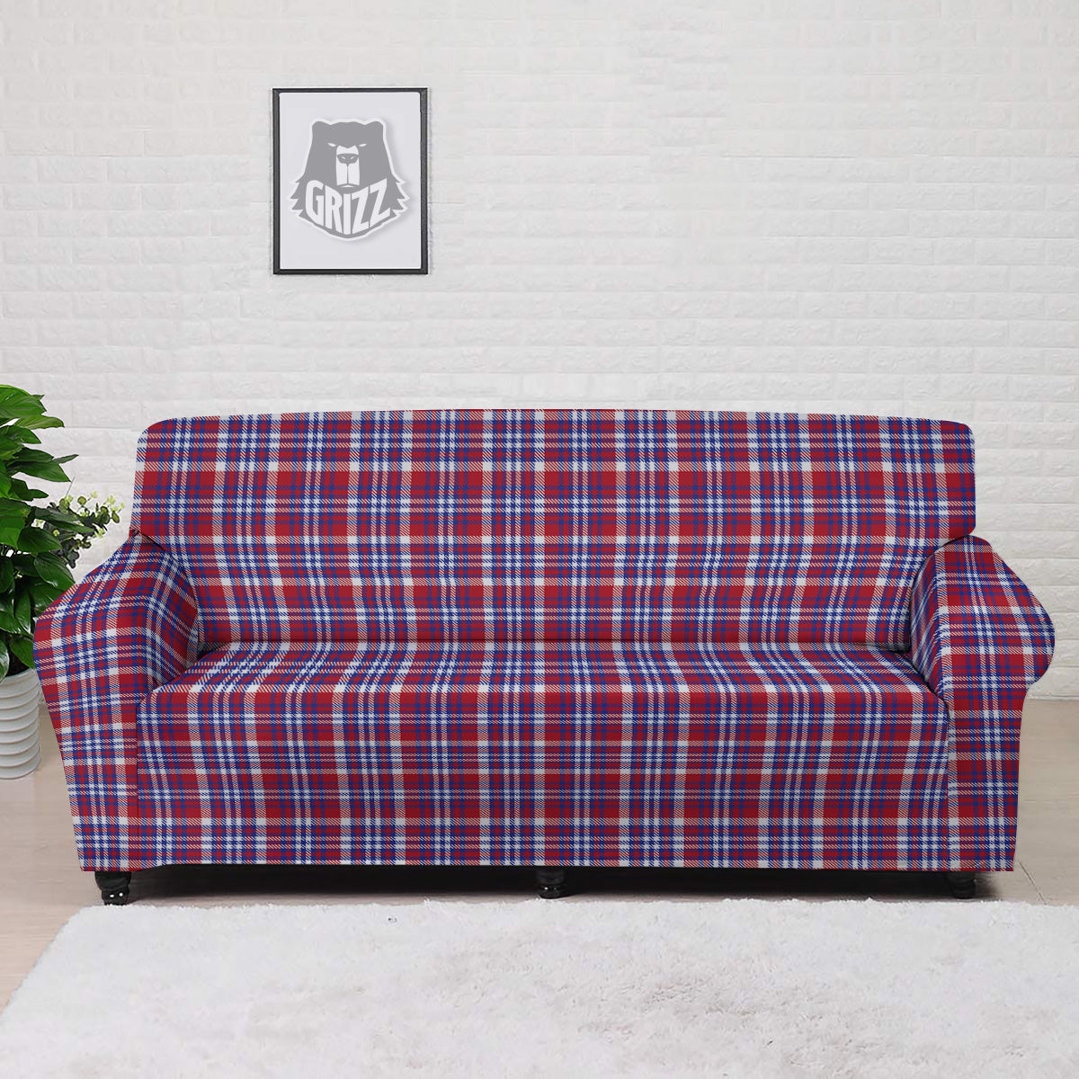 White USA Plaid And Blue Red Print Sofa Cover-grizzshop