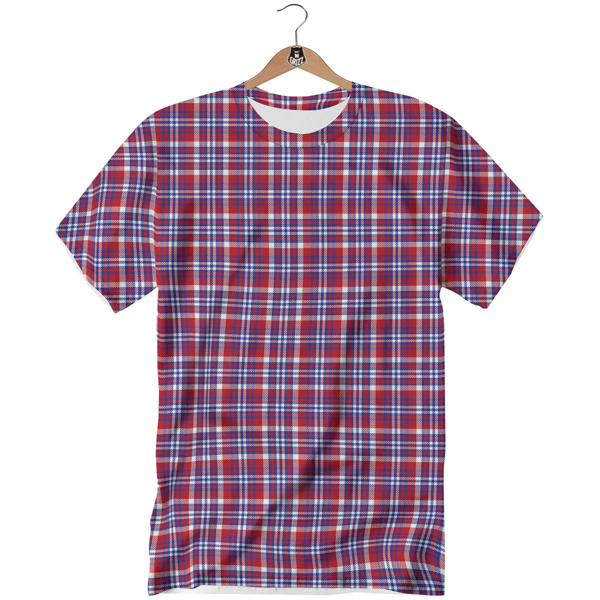 White USA Plaid And Blue Red Print T-Shirt-grizzshop