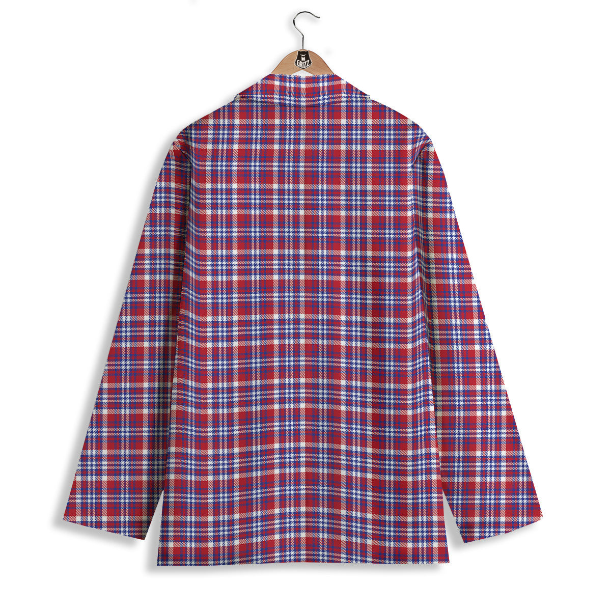 White USA Plaid And Blue Red Print Women's Blazer-grizzshop