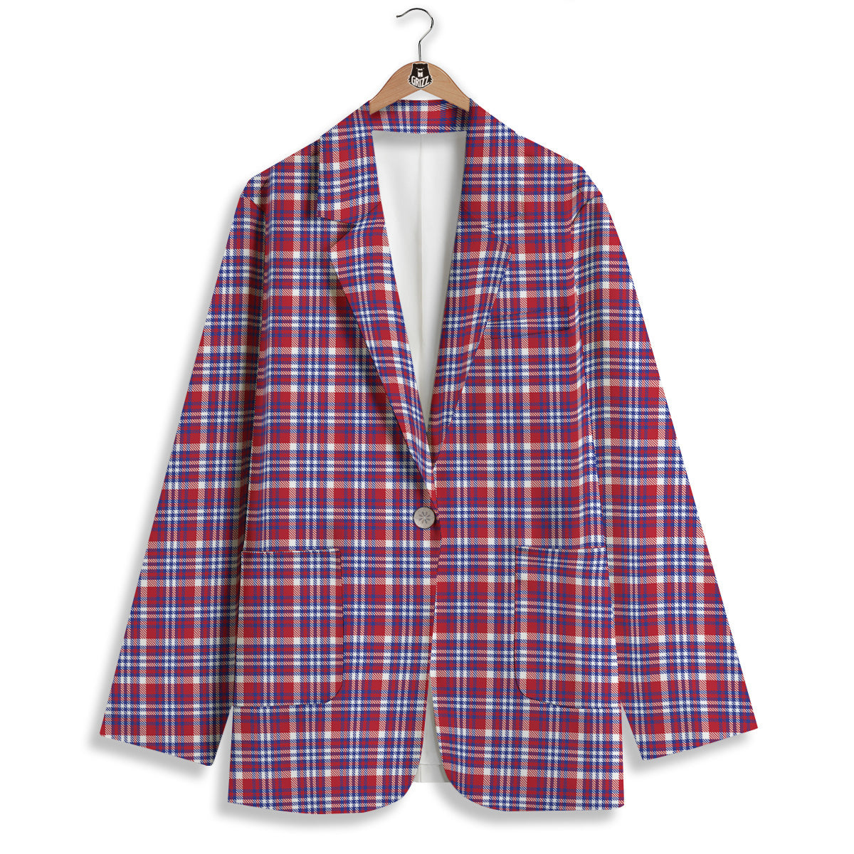 White USA Plaid And Blue Red Print Women's Blazer-grizzshop