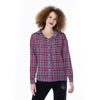 White USA Plaid And Blue Red Print Women's Long Sleeve Shirts-grizzshop