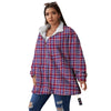 White USA Plaid And Blue Red Print Women's Sherpa Jacket-grizzshop