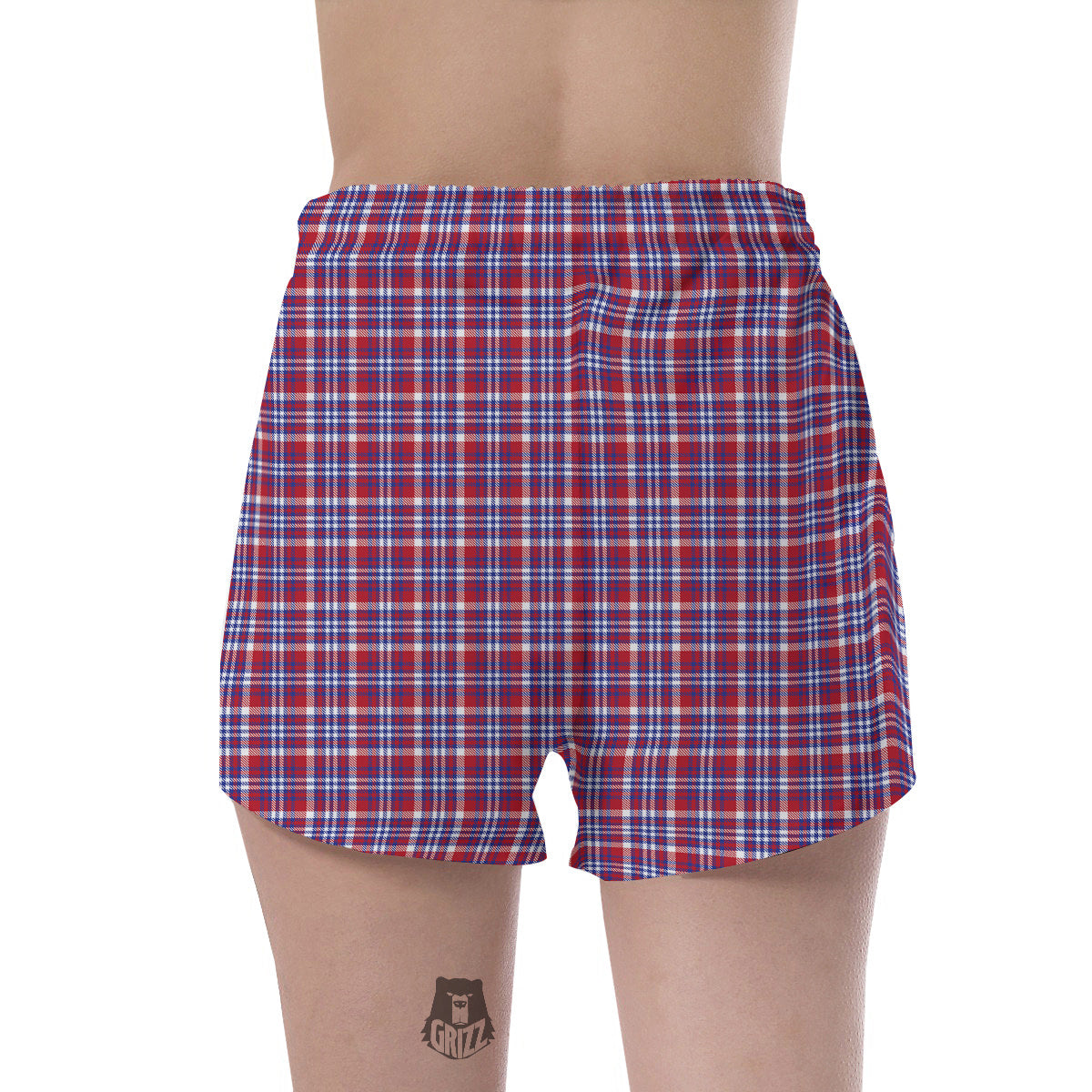 White USA Plaid And Blue Red Print Women's Shorts-grizzshop