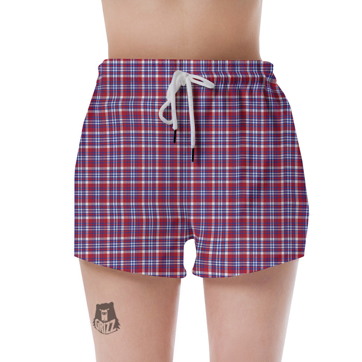 White USA Plaid And Blue Red Print Women's Shorts-grizzshop