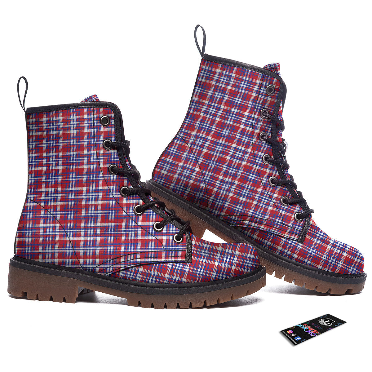 White USA Plaid And Blue Red Print Work Boots-grizzshop