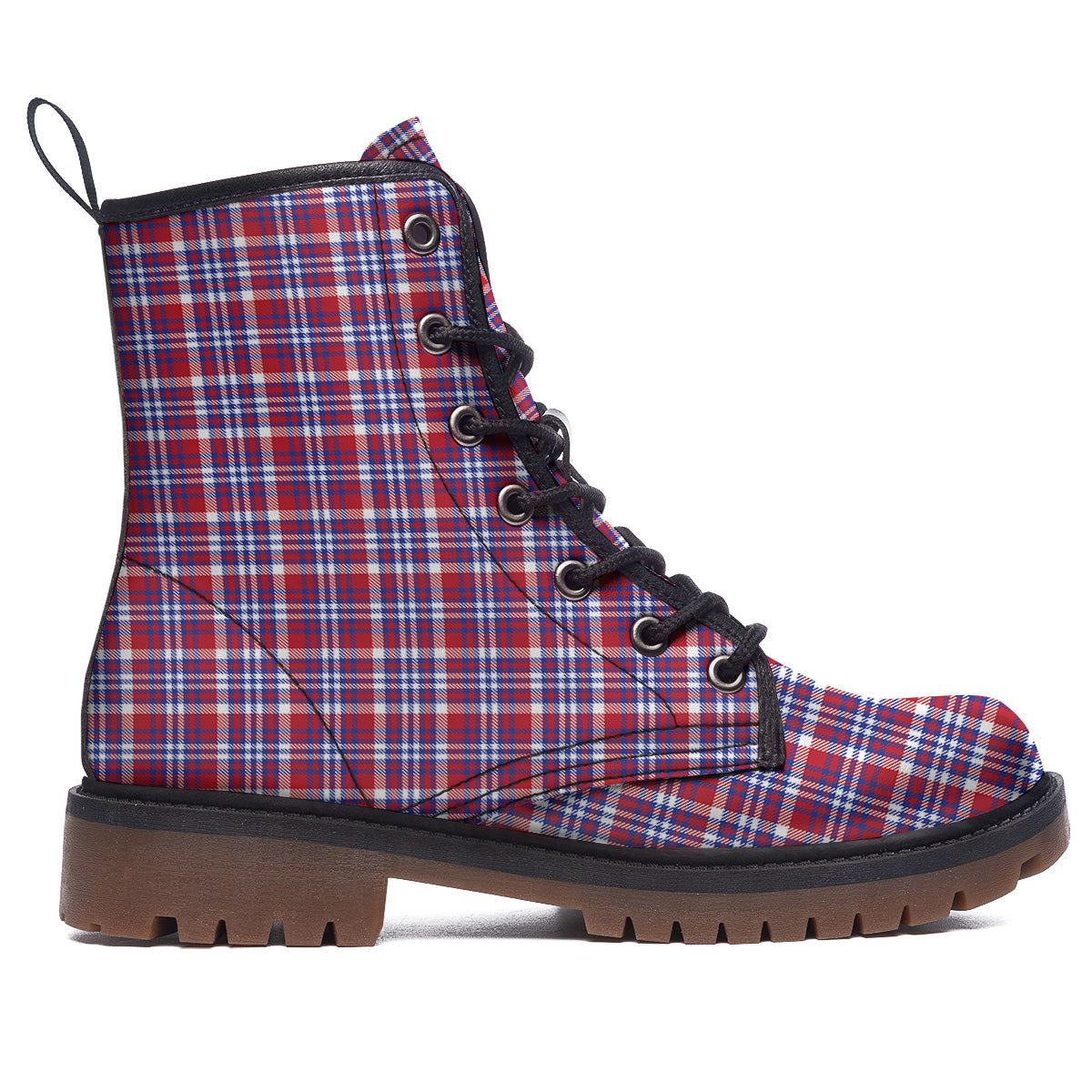 White USA Plaid And Blue Red Print Work Boots-grizzshop