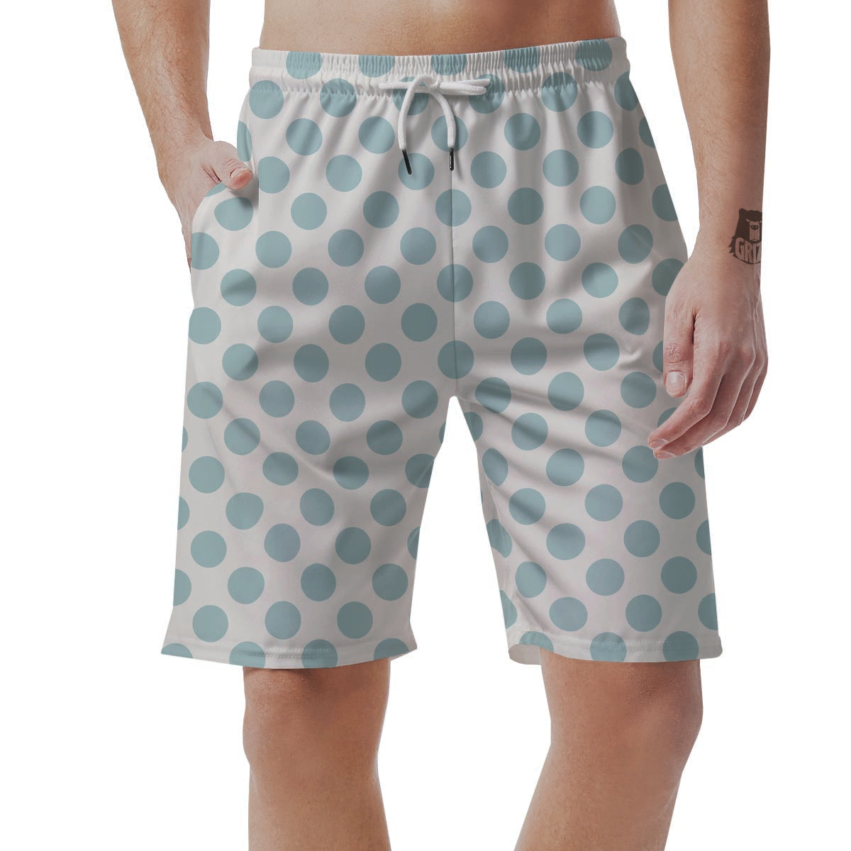 White and Teal Polka Dot Men's Shorts-grizzshop