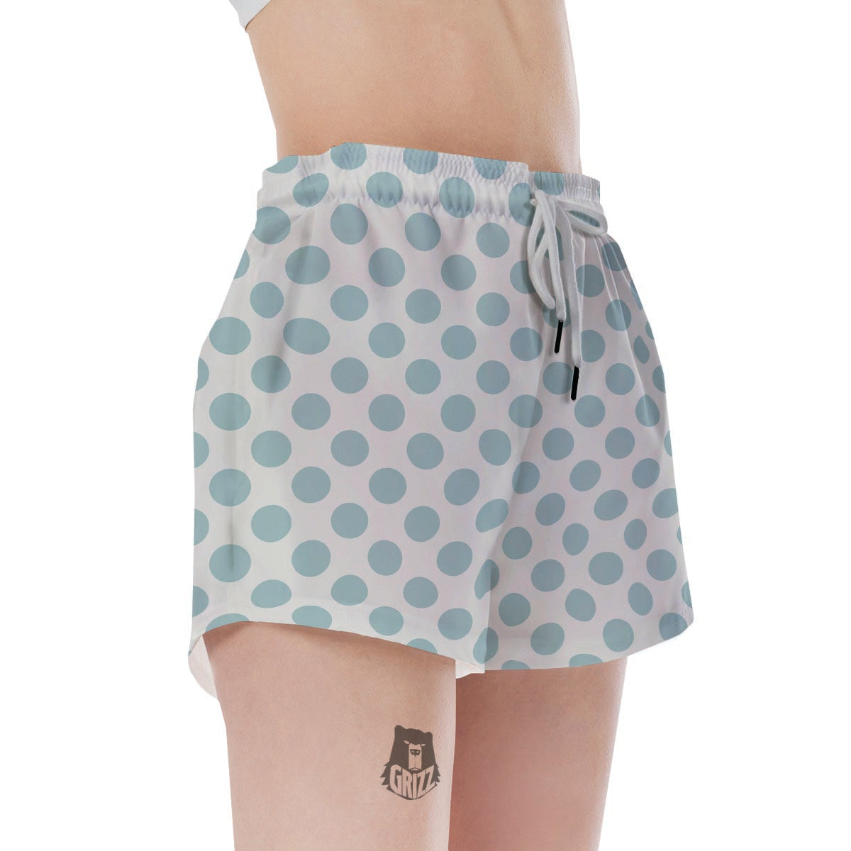 White and Teal Polka Dot Women's Shorts-grizzshop