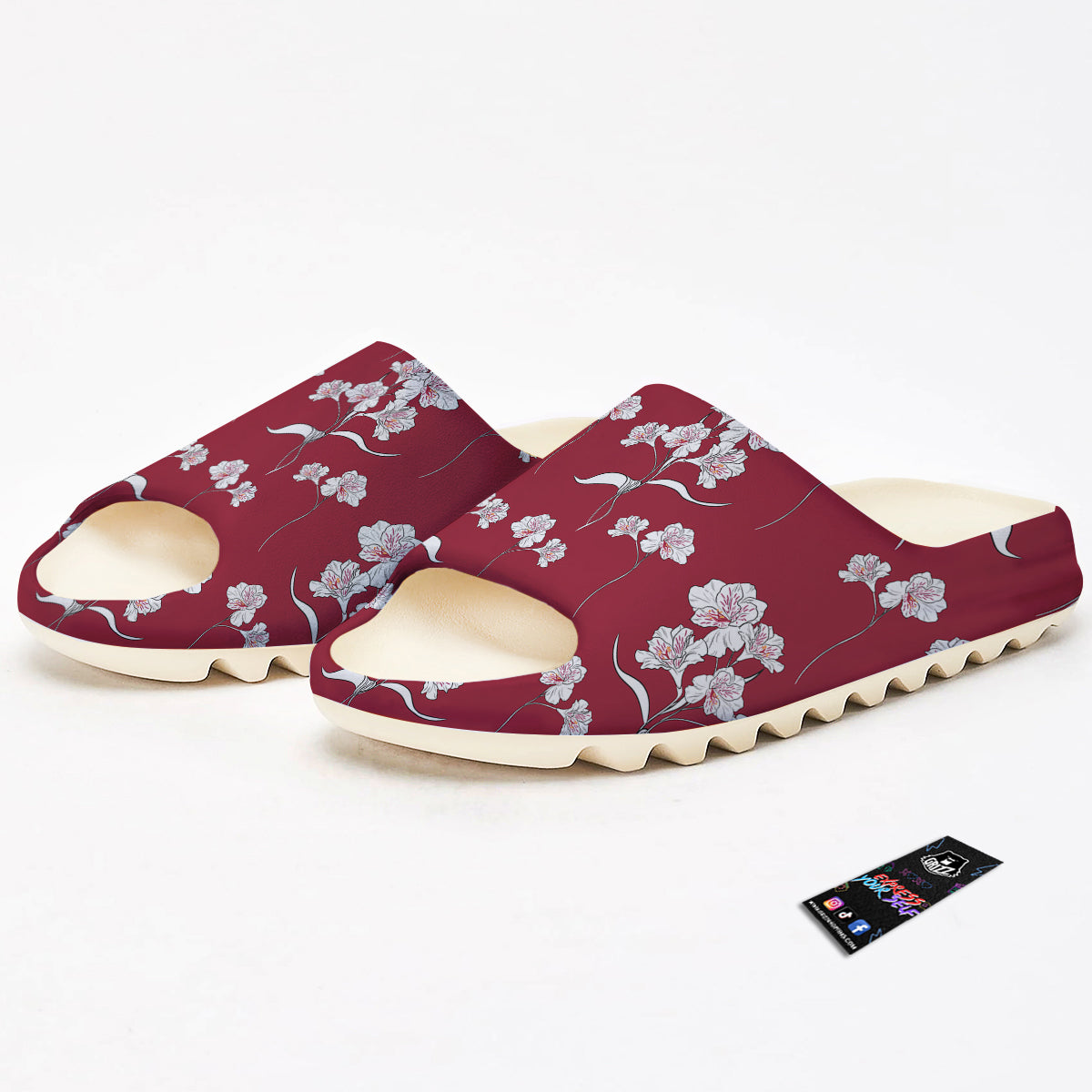 White Alstroemeria Red Print Pattern Sandals-grizzshop