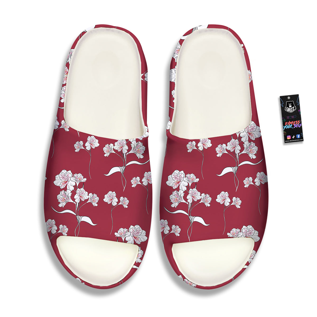 White Alstroemeria Red Print Pattern Sandals-grizzshop
