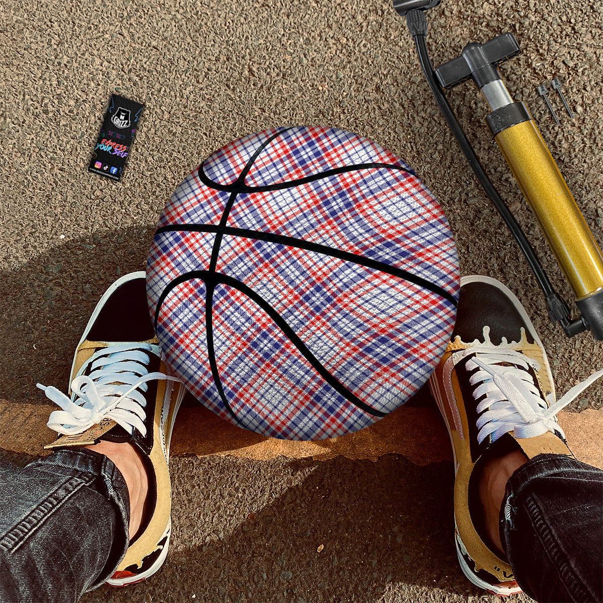 White American Plaid And Blue Red Print Basketball