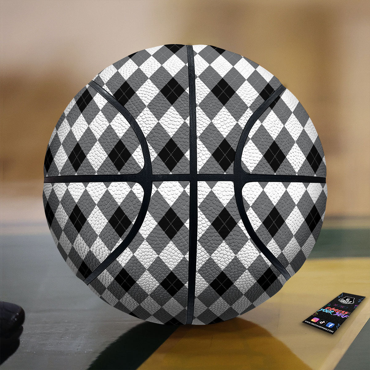 White And Black Argyle Print Pattern Basketball