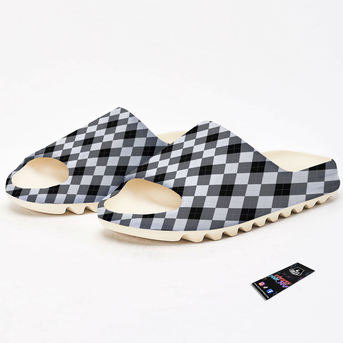 White And Black Argyle Print Pattern Sandals-grizzshop