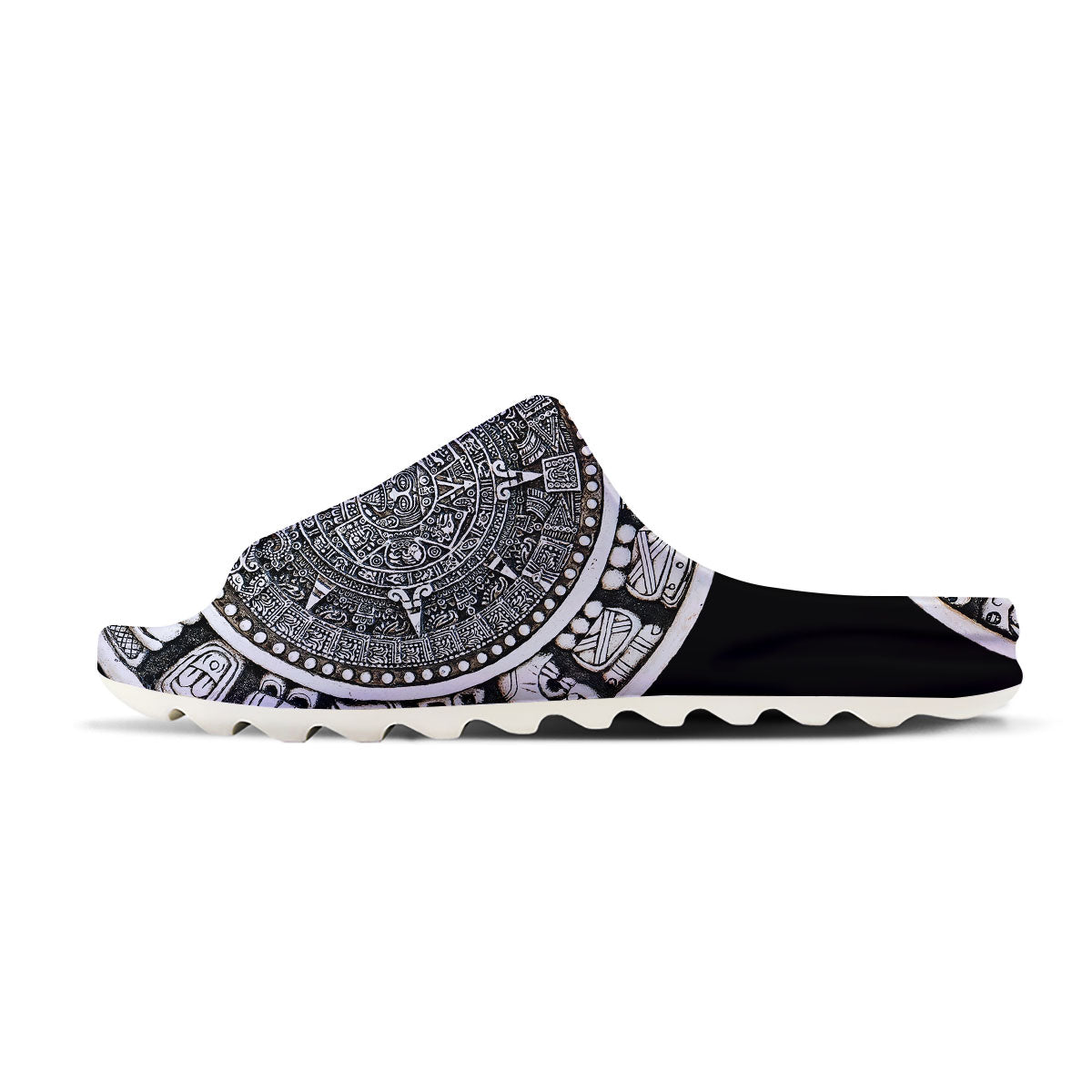 White And Black Maya Calendar Print Sandals-grizzshop