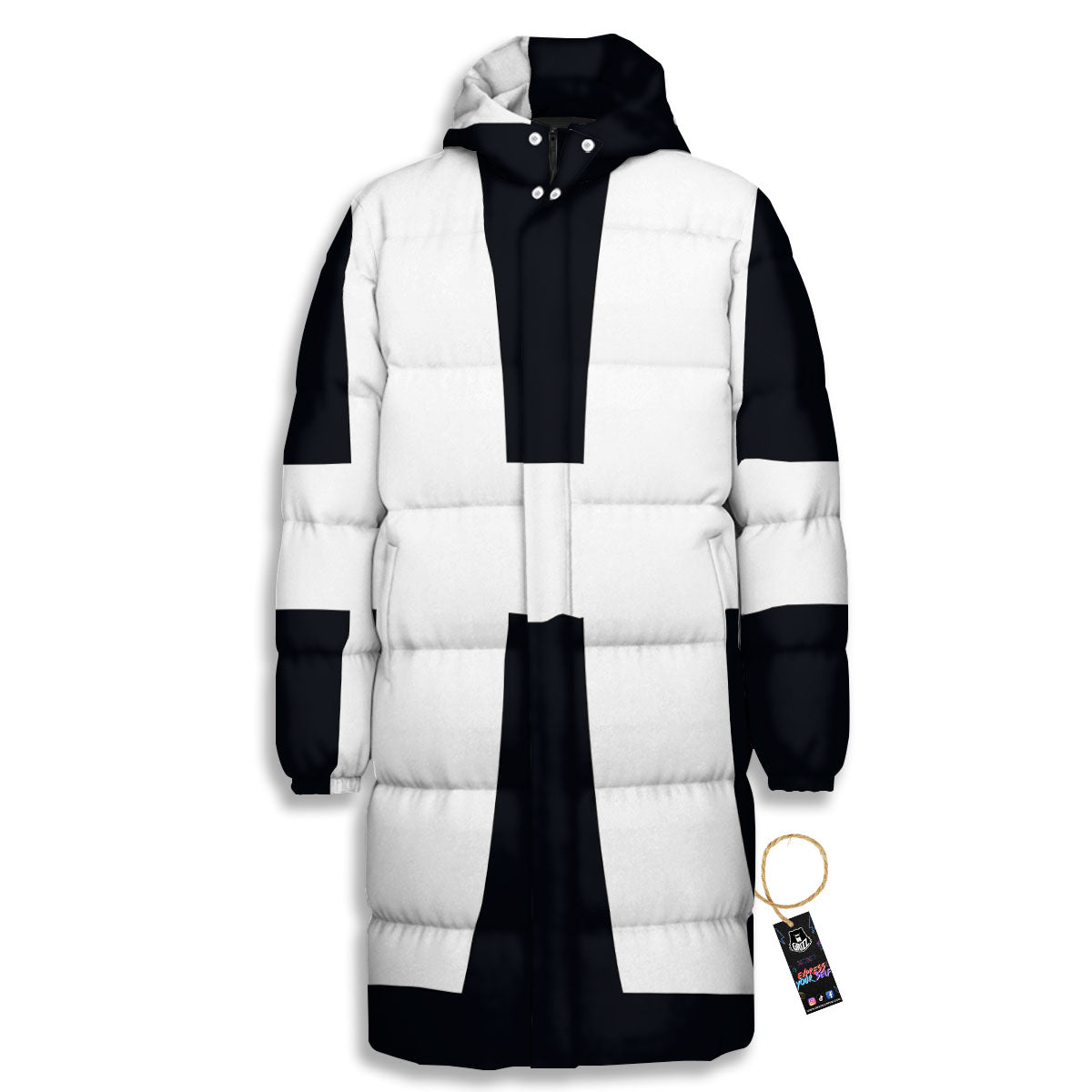 White And Black Pisces Sign Print Long Down Jacket