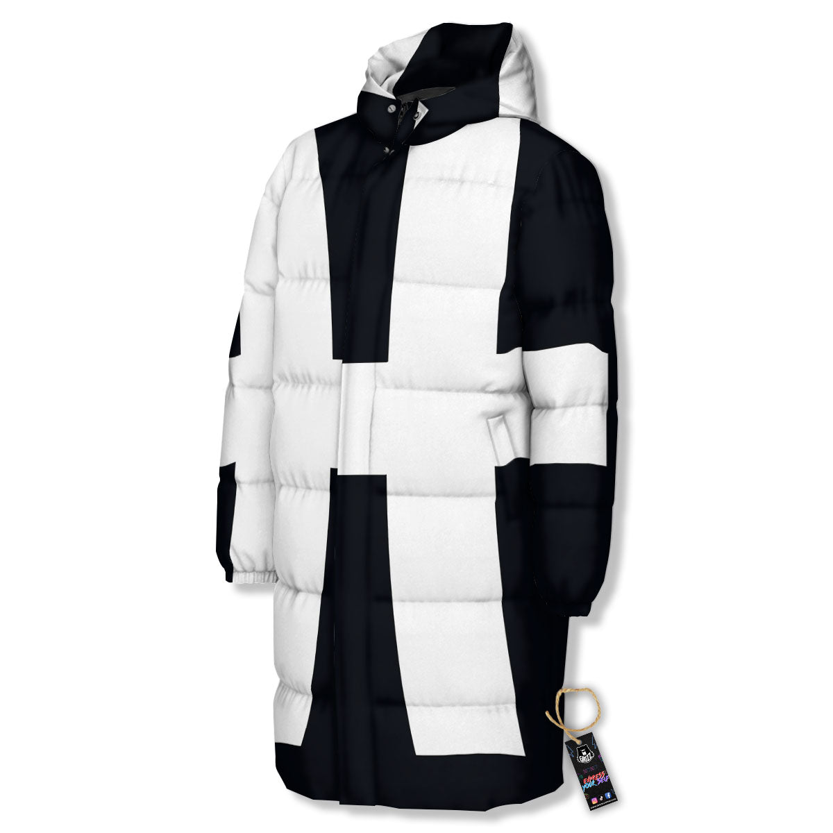 White And Black Pisces Sign Print Long Down Jacket