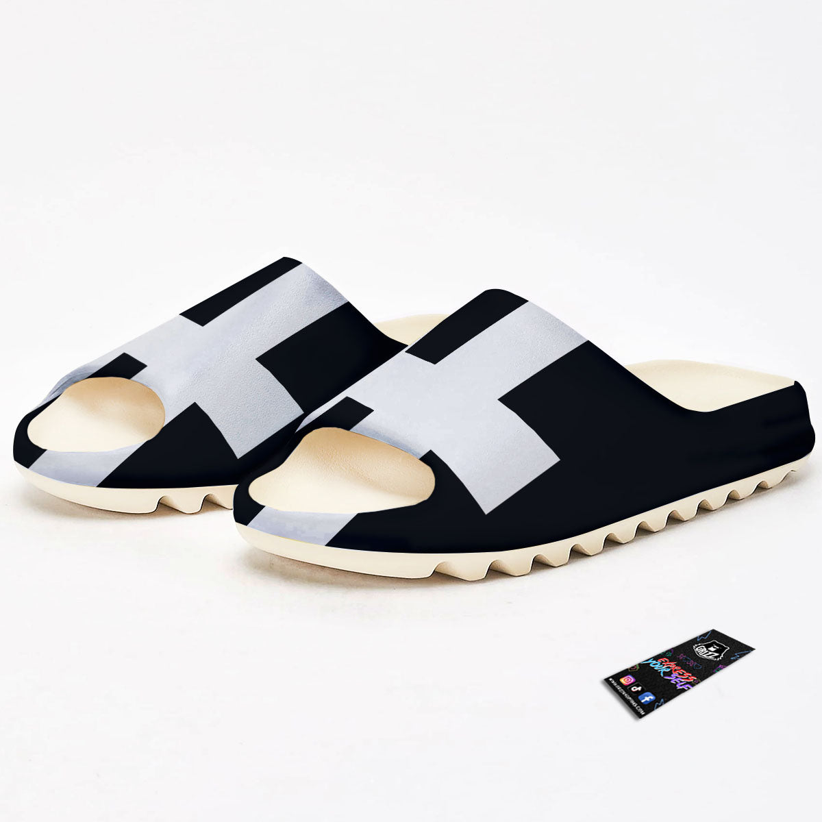 White And Black Pisces Sign Print Sandals-grizzshop