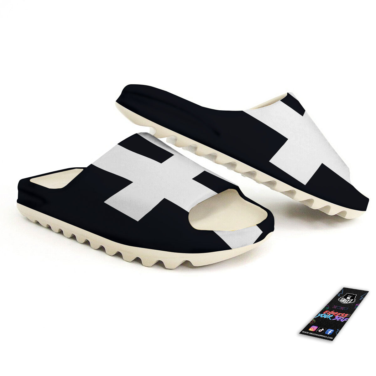 White And Black Pisces Sign Print Sandals-grizzshop