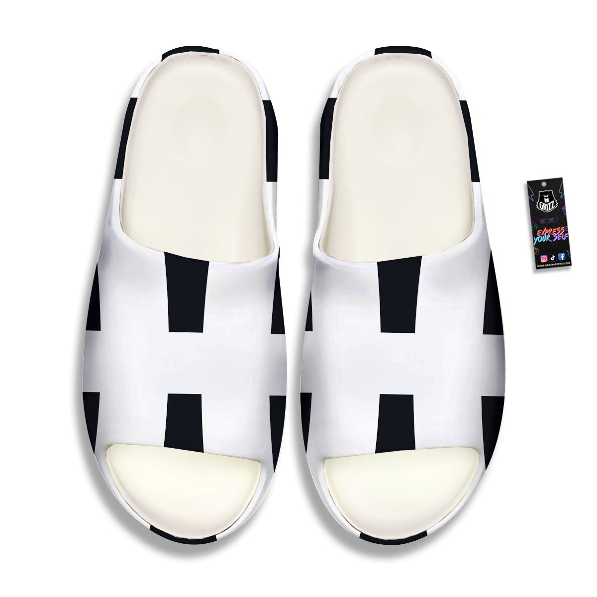 White And Black Pisces Sign Print Sandals-grizzshop