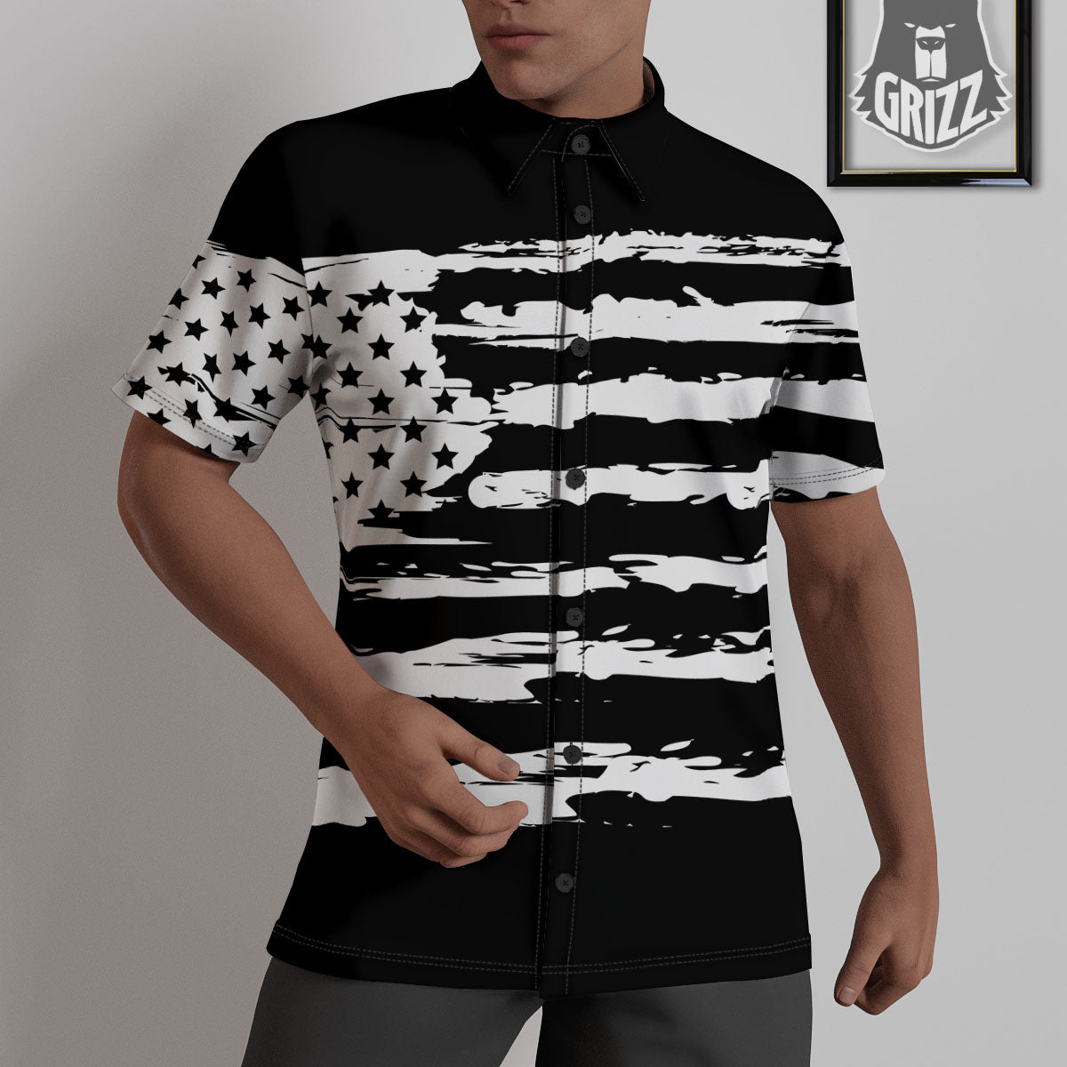 White And Black USA Flag Print Untucked Shirts-grizzshop