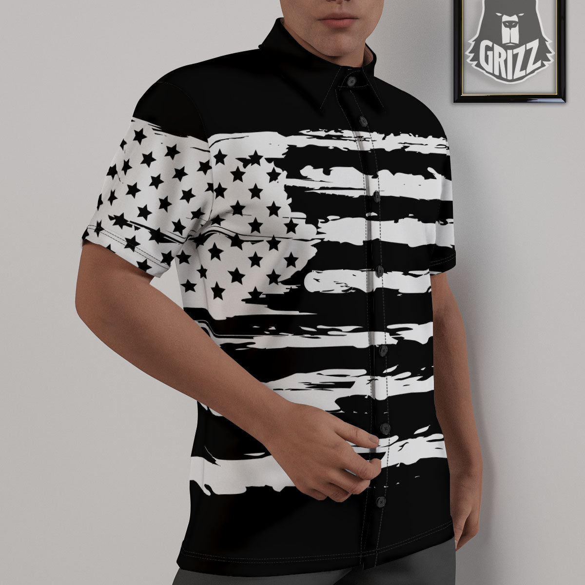 White And Black USA Flag Print Untucked Shirts-grizzshop