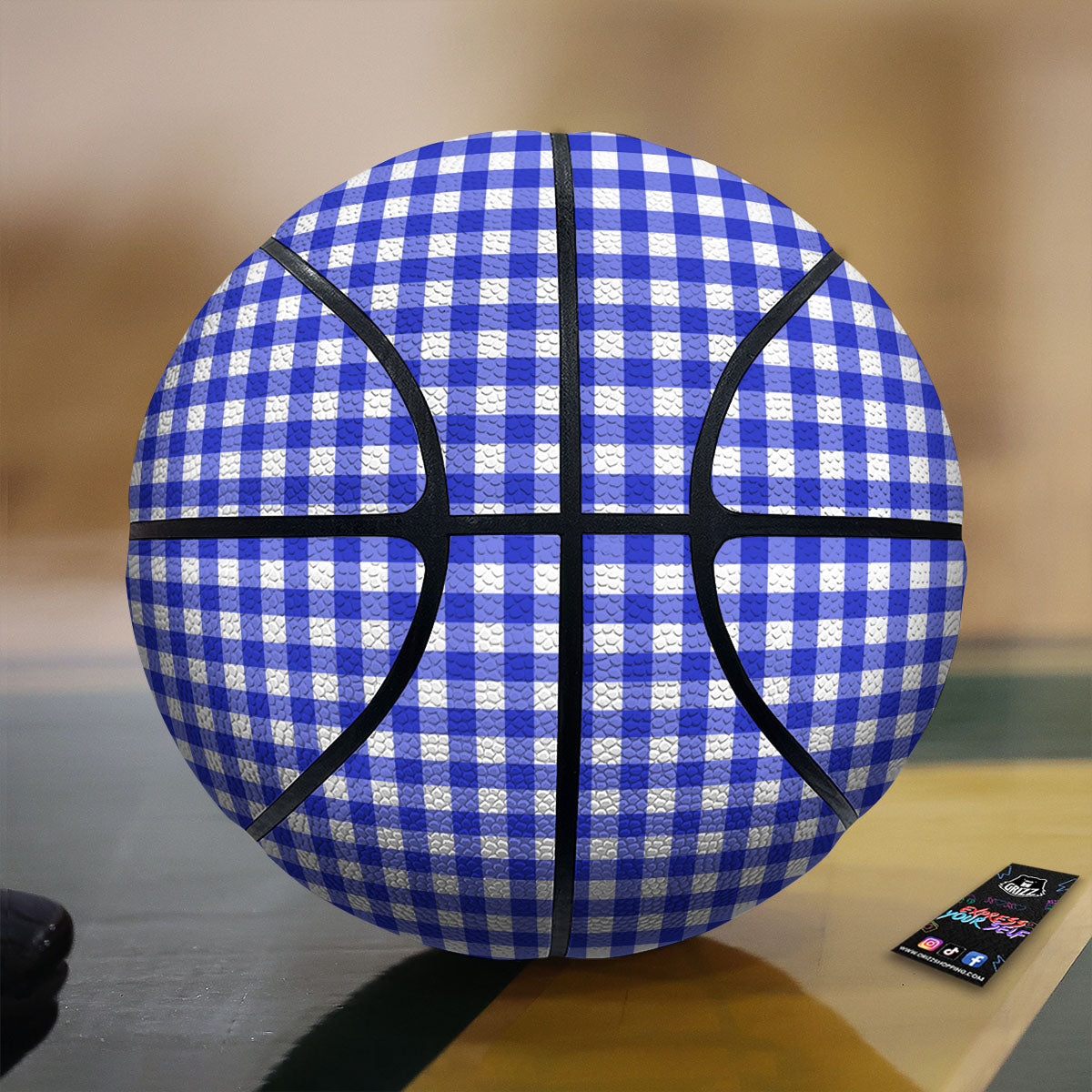 White And Blue Check Print Pattern Basketball