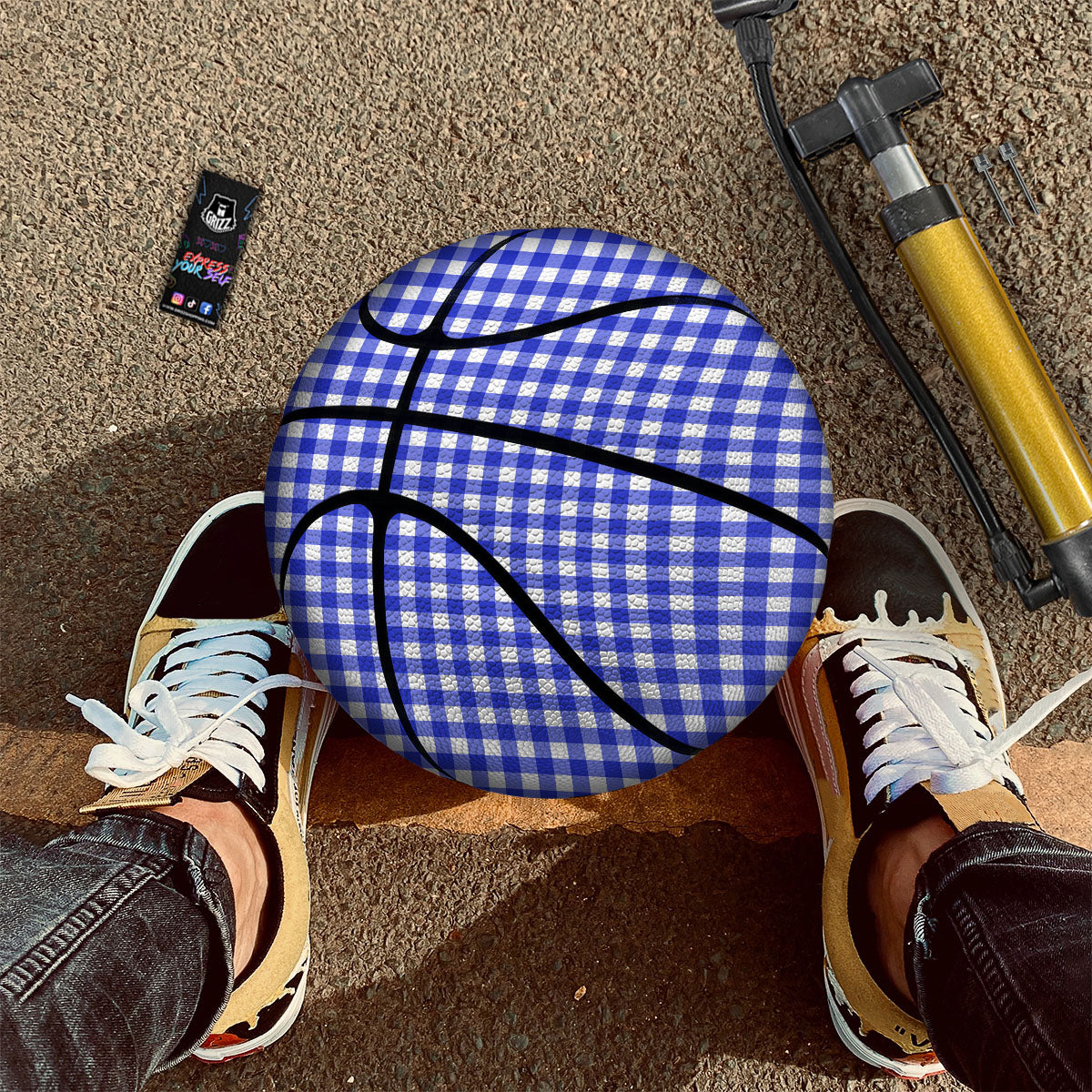 White And Blue Check Print Pattern Basketball