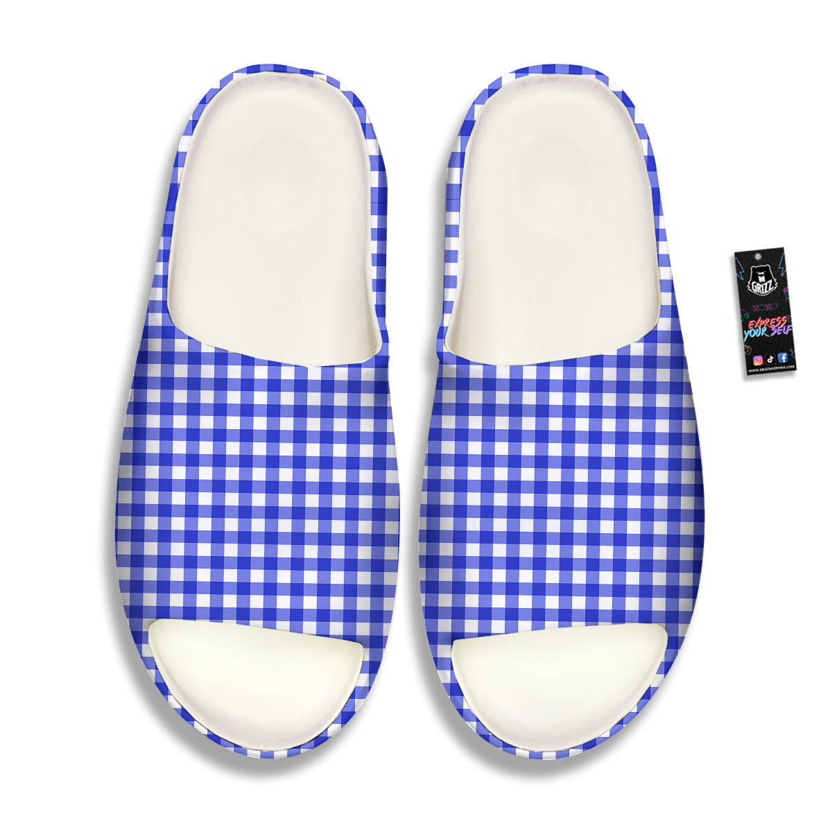 White And Blue Check Print Pattern Sandals-grizzshop