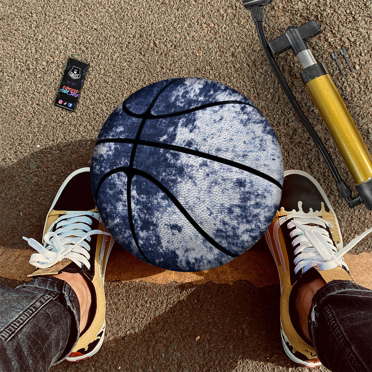 White And Blue Tie Dye Acid Wash Print Basketball