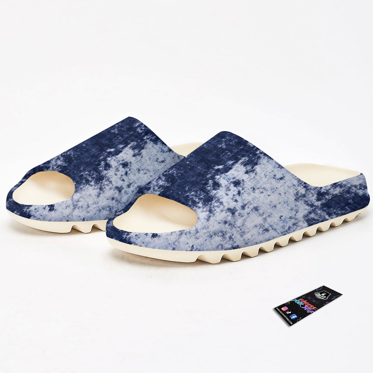 White And Blue Tie Dye Acid Wash Print Sandals-grizzshop
