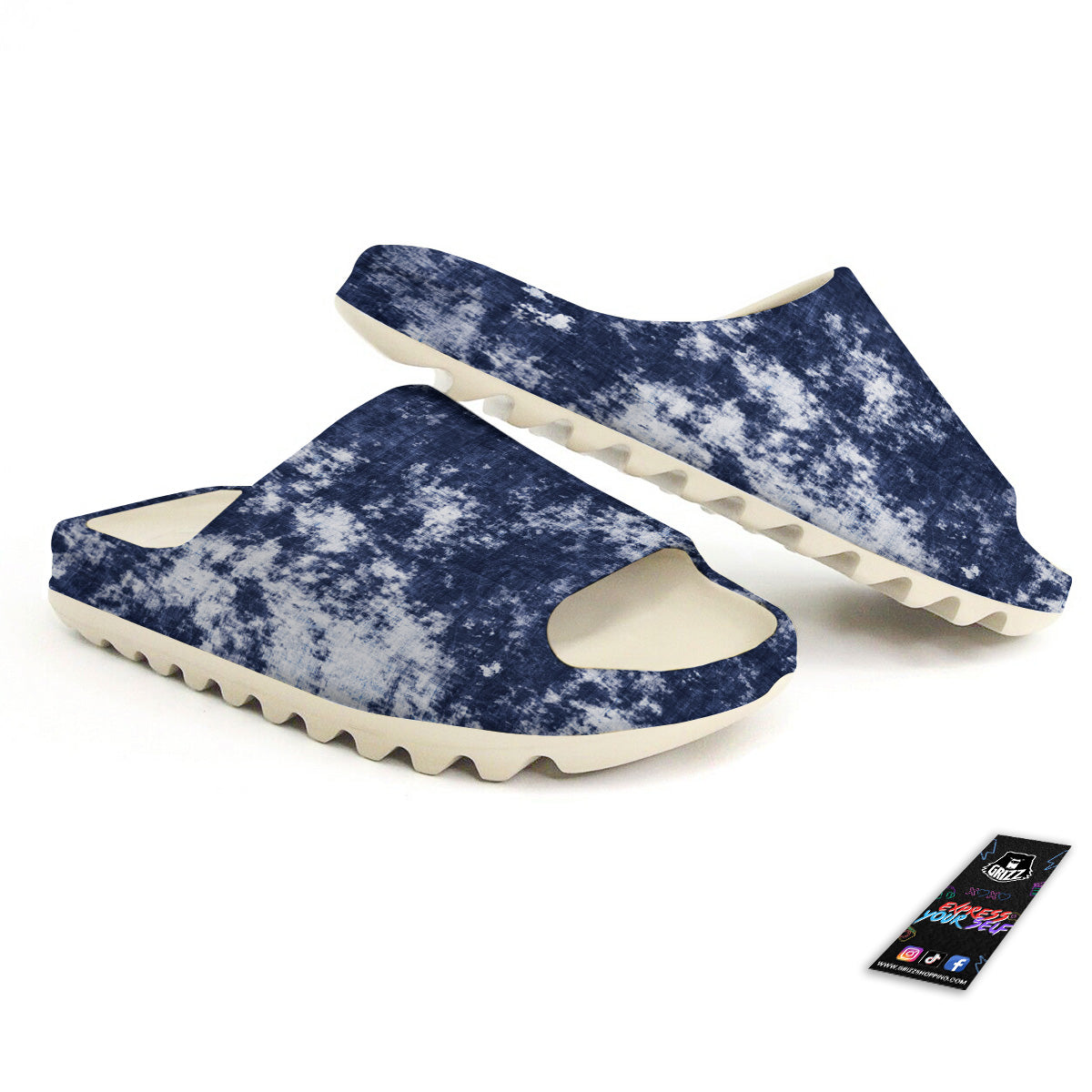 White And Blue Tie Dye Acid Wash Print Sandals-grizzshop