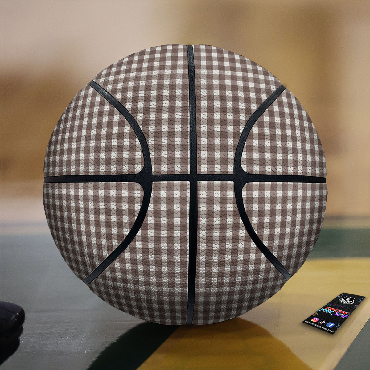 White And Brown Doodle Check Print Pattern Basketball