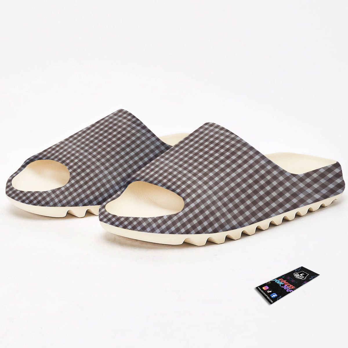 White And Brown Doodle Check Print Pattern Sandals-grizzshop