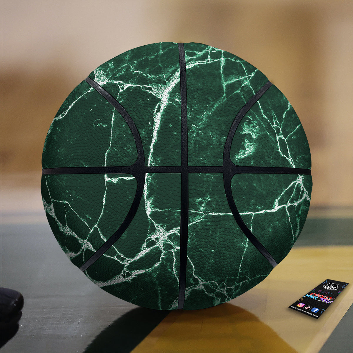 White And Dark Green Marble Texture Print Basketball