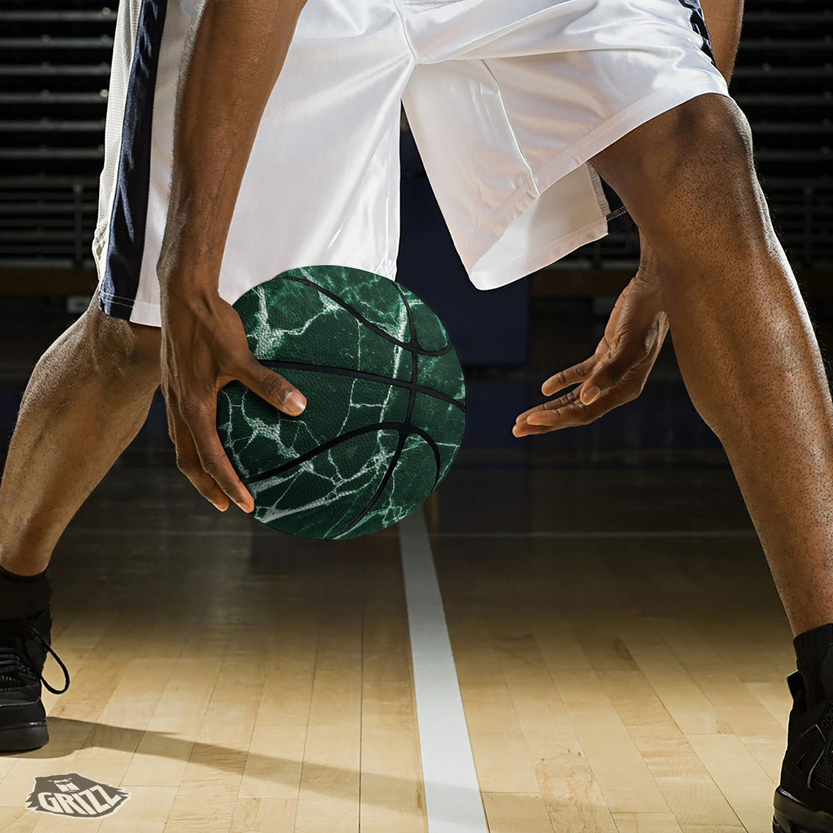 White And Dark Green Marble Texture Print Basketball