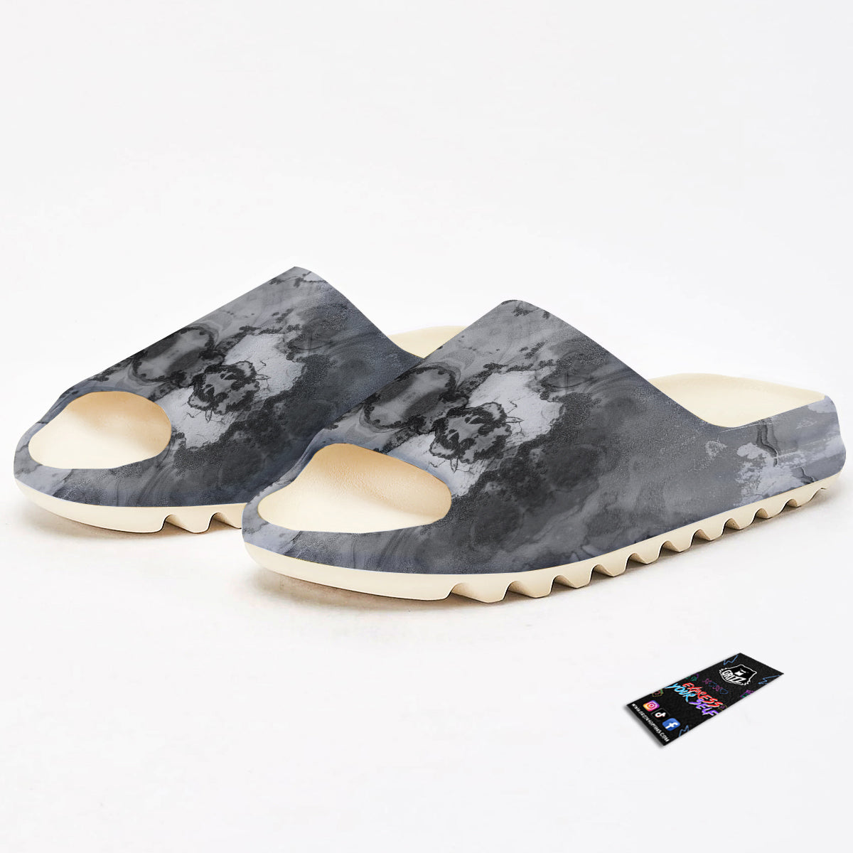 White And Dark Grey Marble Print Pattern Sandals-grizzshop