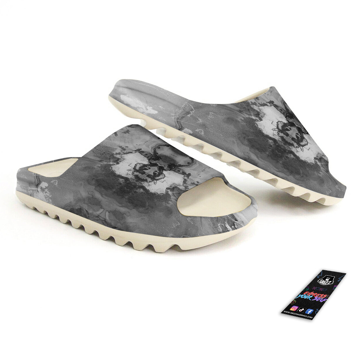 White And Dark Grey Marble Print Pattern Sandals-grizzshop