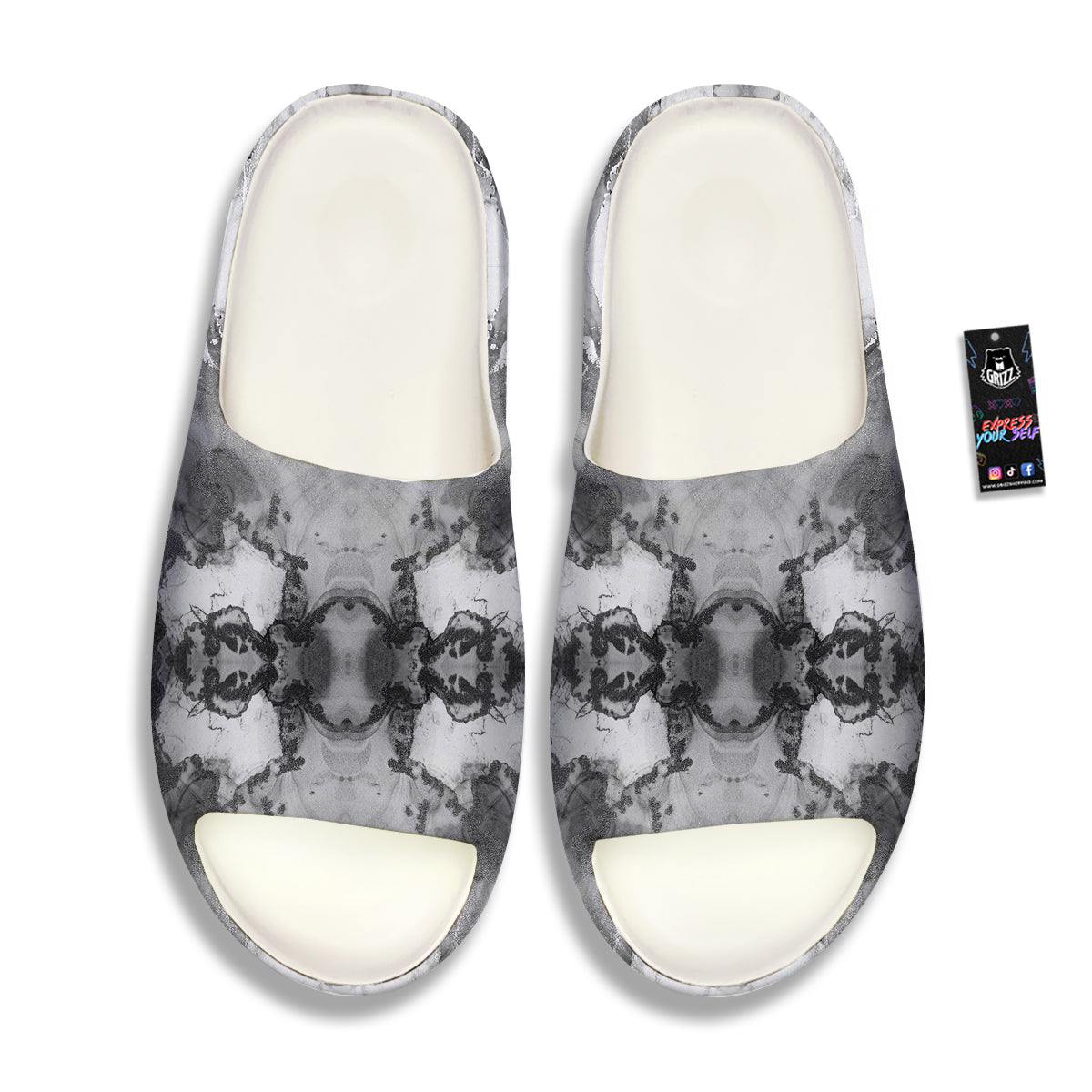 White And Dark Grey Marble Print Pattern Sandals-grizzshop