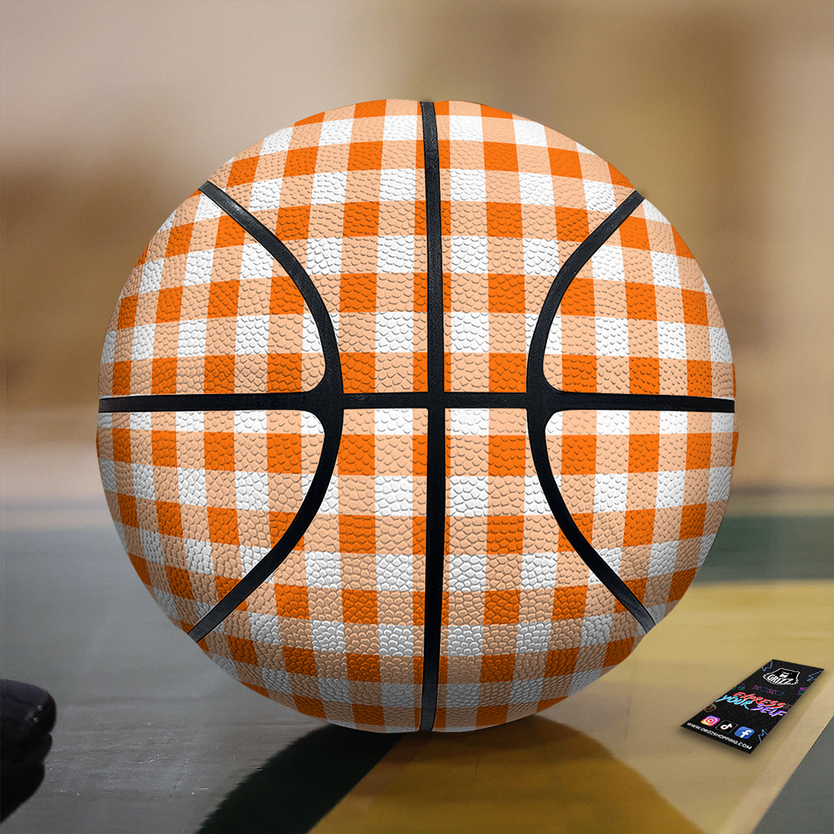 White And Orange Check Print Pattern Basketball