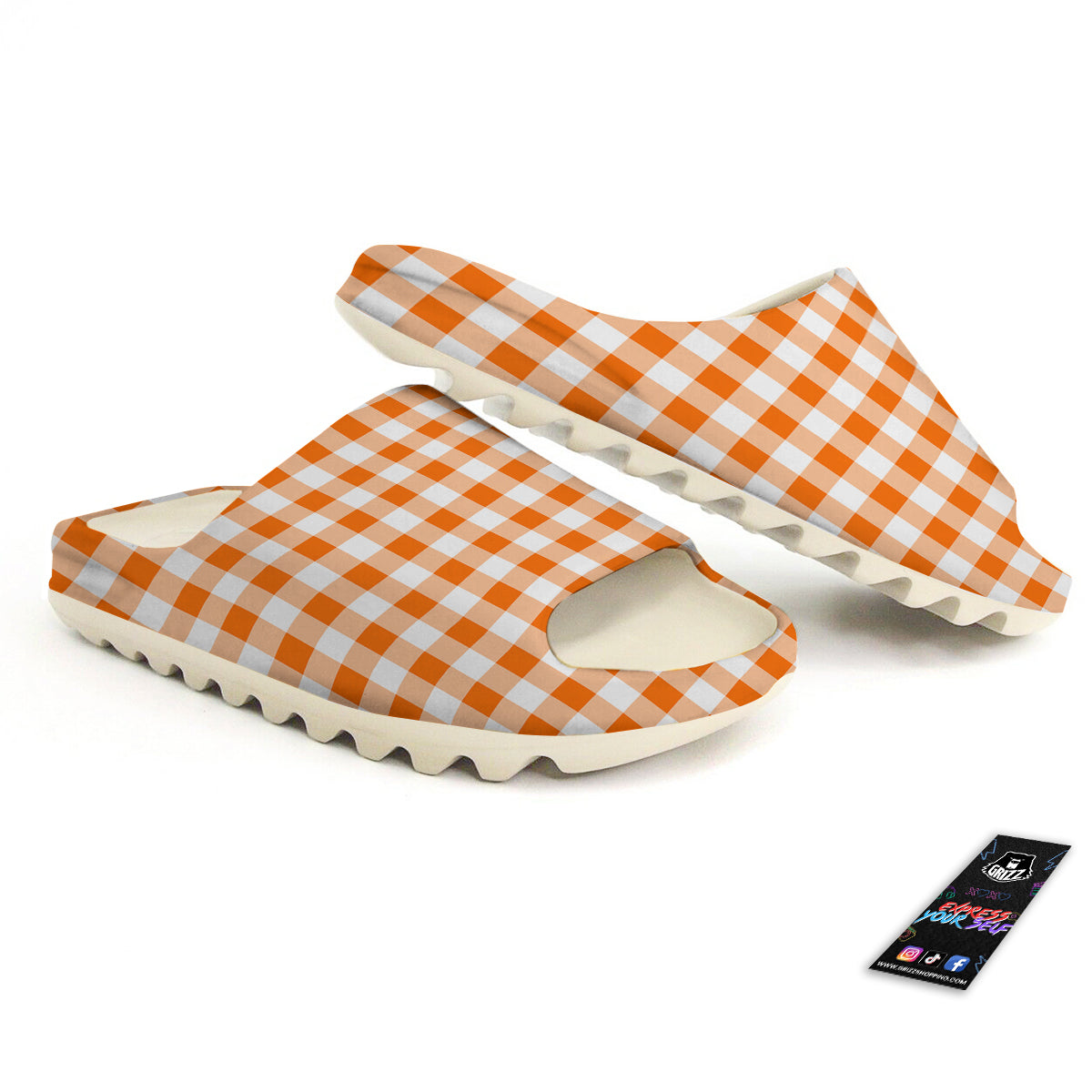 White And Orange Check Print Pattern Sandals-grizzshop