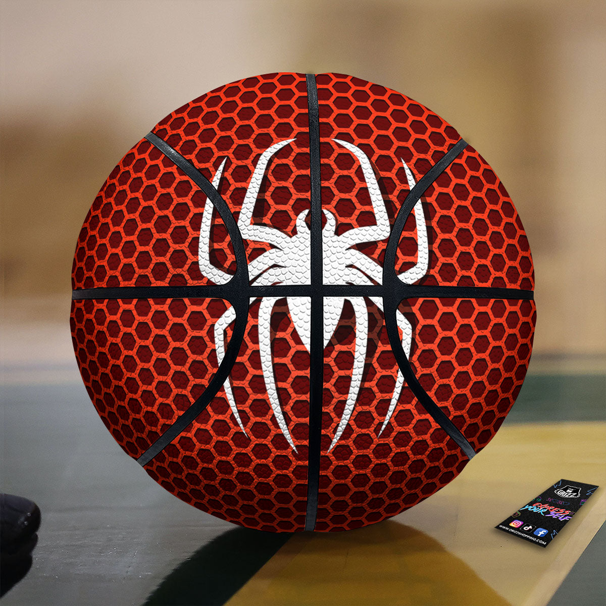 White And Red Spider Print Basketball
