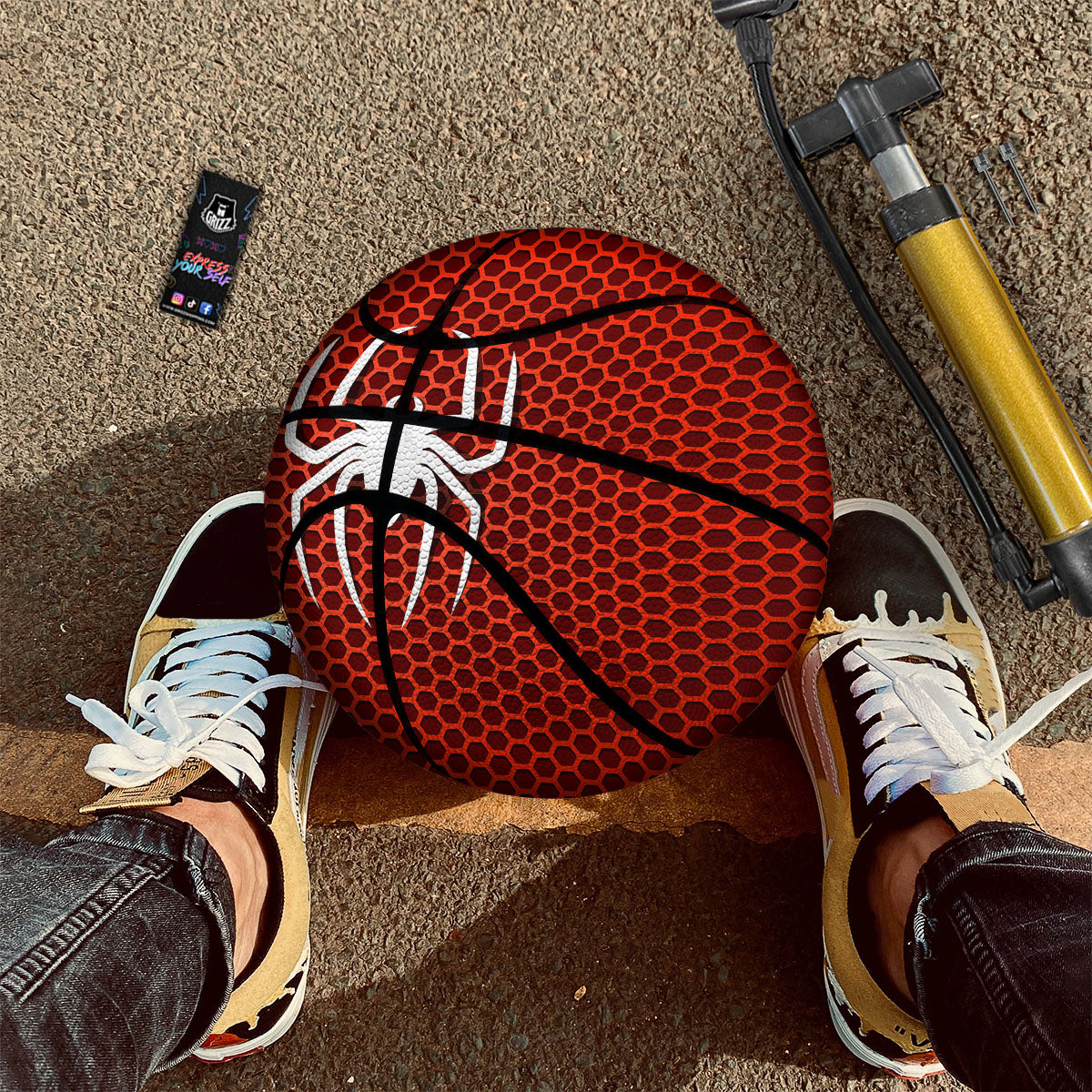 White And Red Spider Print Basketball