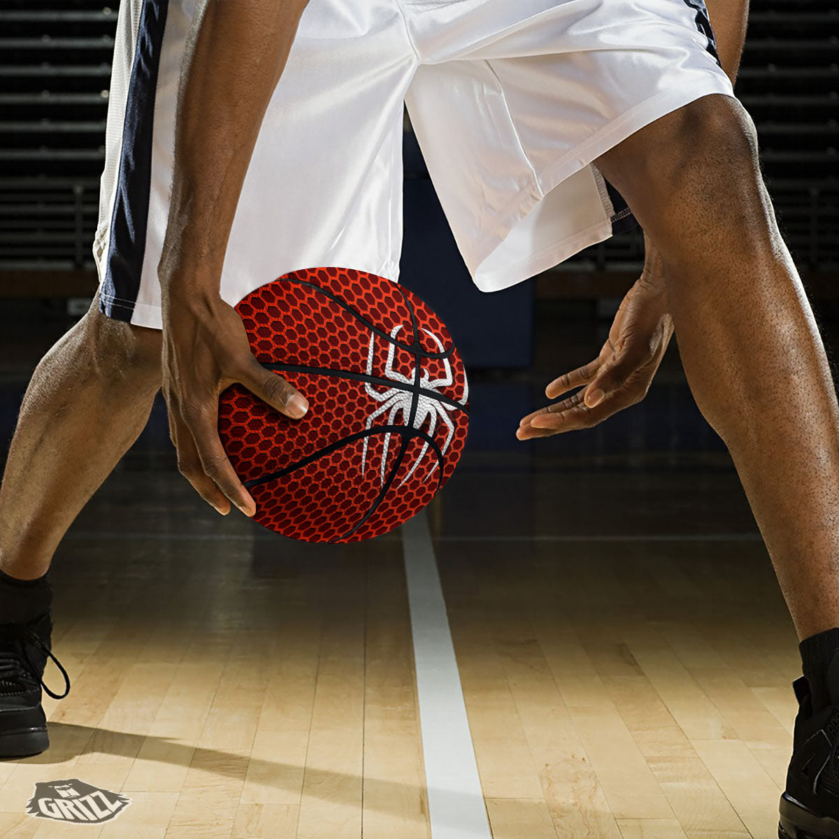 White And Red Spider Print Basketball