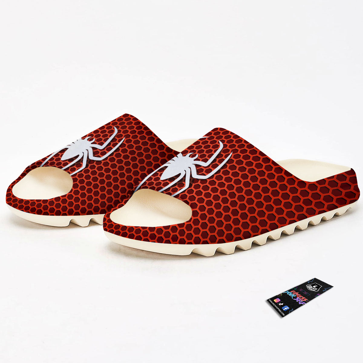 White And Red Spider Print Sandals-grizzshop