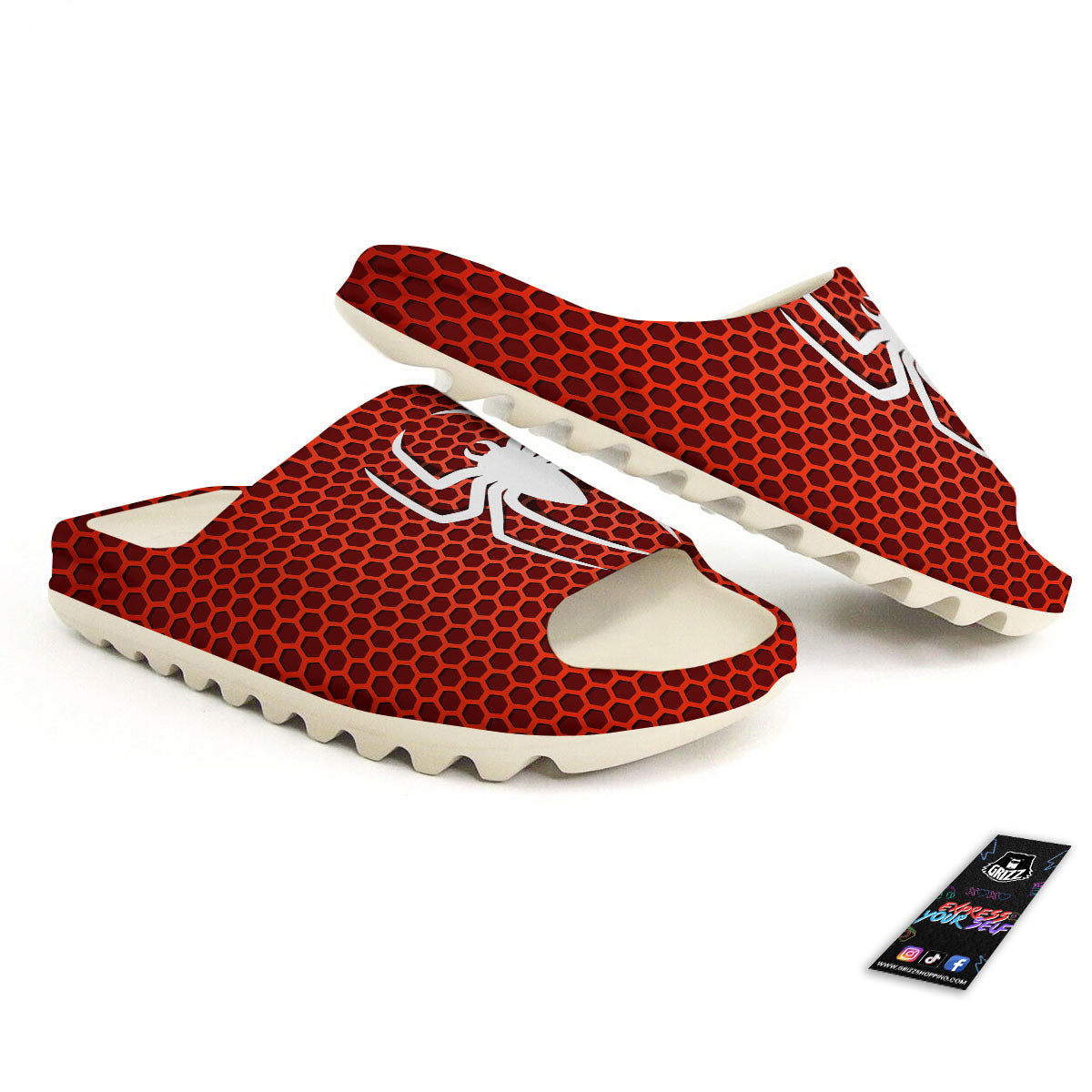 White And Red Spider Print Sandals-grizzshop