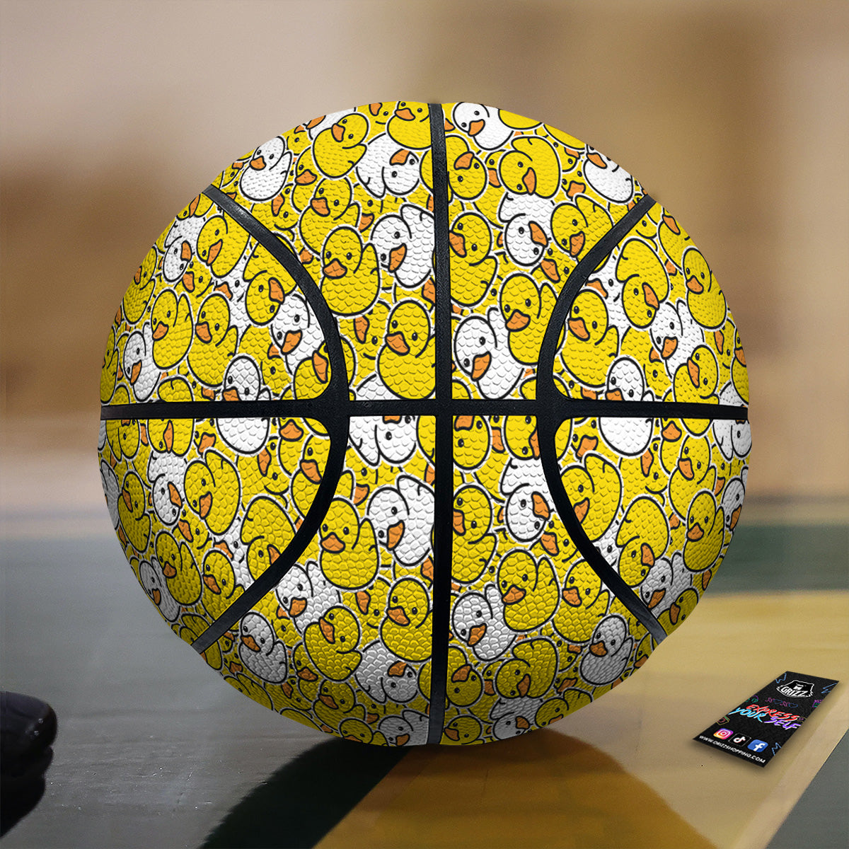 White And Yellow Duck Rubber Print Pattern Basketball