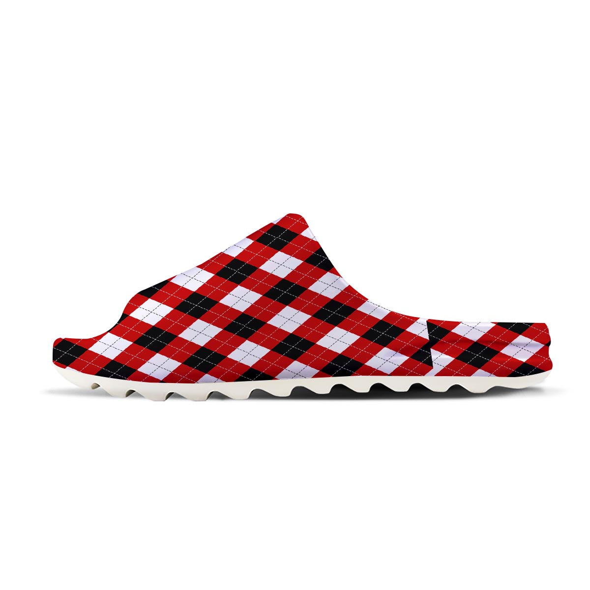White Argyle And Black Red Print Pattern Sandals-grizzshop